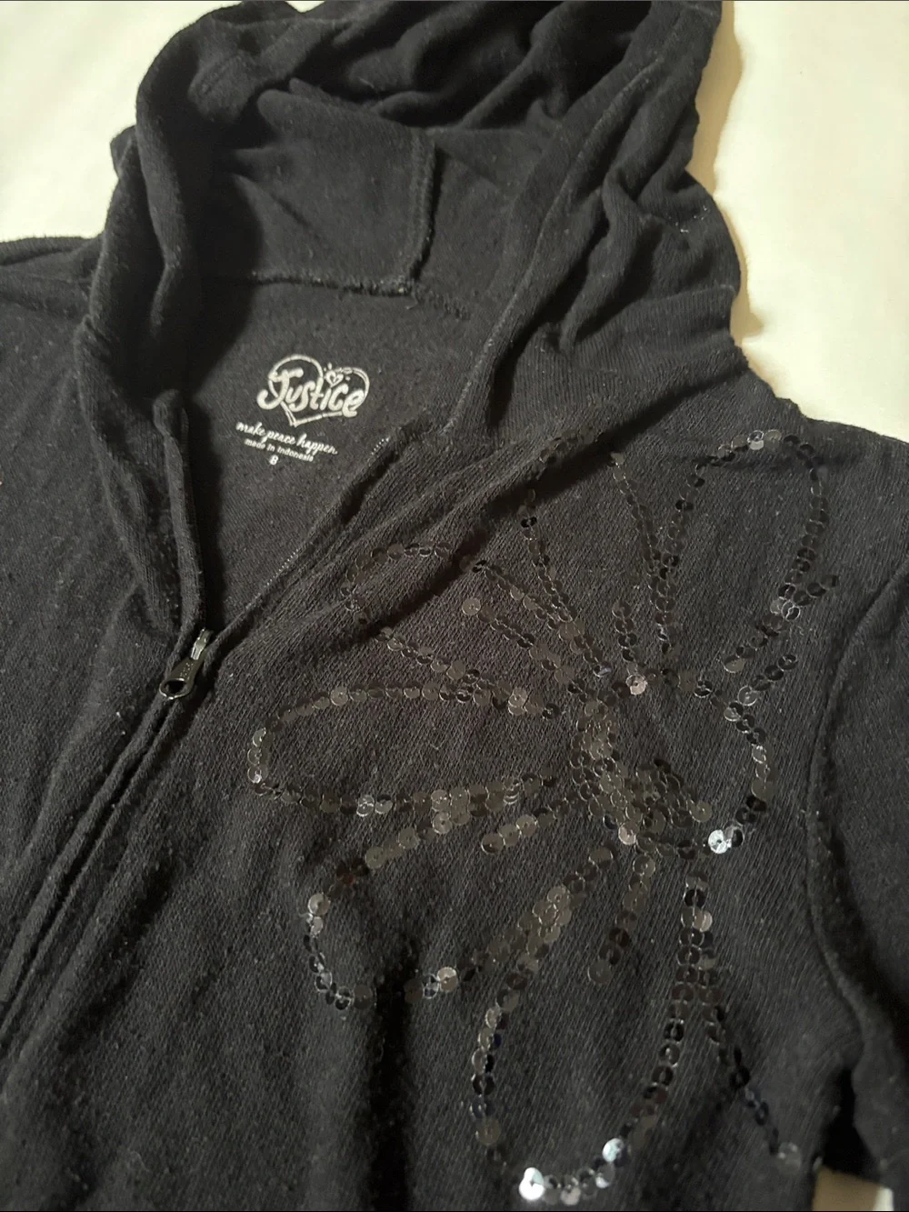 Justice Black Sequin Floral Zip Hoodie